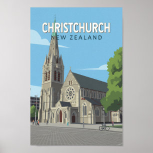 Poster Christchurch Nova Zelândia Ilustração Arte de Viag