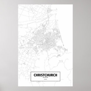 Pôster Christchurch, Nova Zelândia (preto no branco)