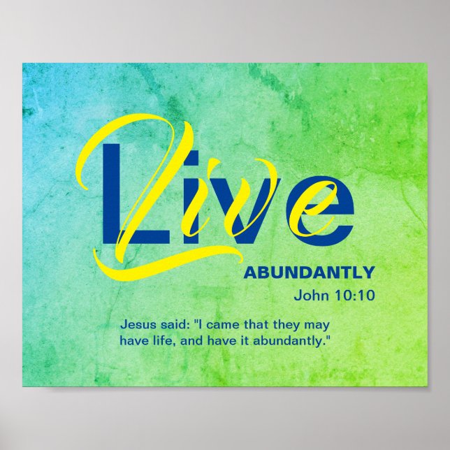 Poster Christian ABUNDANT LIFE Inspiração Citação VERDE (Frente)
