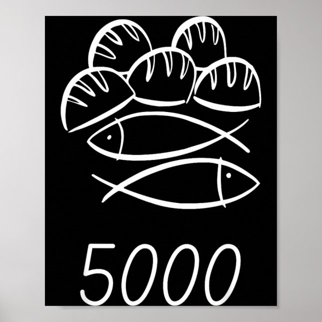 Poster Christian Bible Jesus 2 Fishes 5 Breads Feed 5000  (Frente)