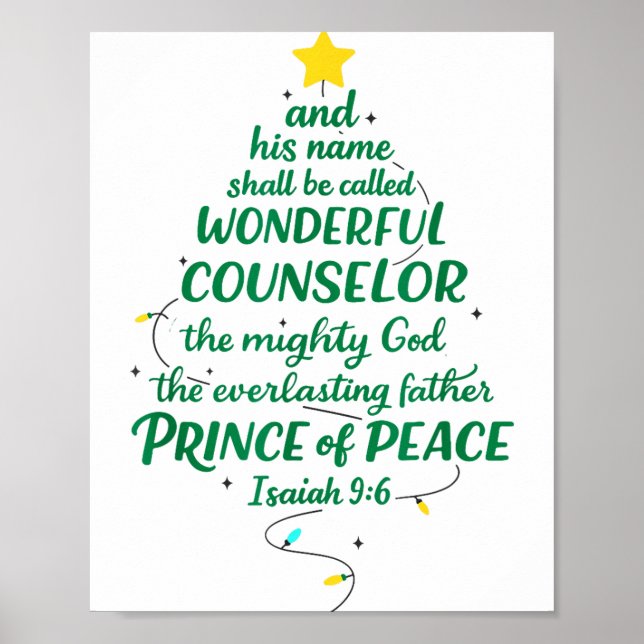 Poster Christian Christmas Jesus Bible Names Xmas Tree Sh (Frente)