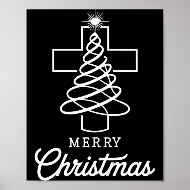 Poster Christian Cross Jesus Merry Christmas Xmas Tree Ho (Frente)