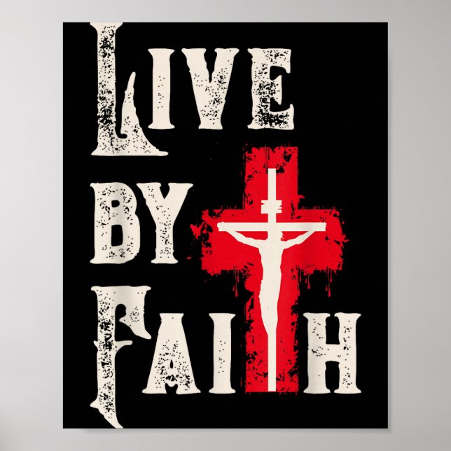 Poster Christian Cross Scripture Live By Faith  (Frente)