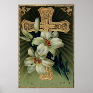 Pôster Christian Dourado Cross Páscoa Lily