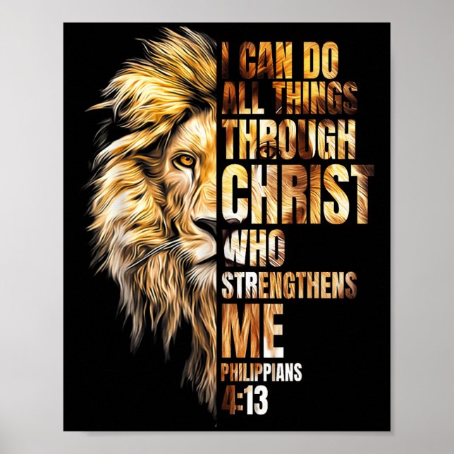 Poster Christian I Can Do All Things Through Christ Lion  (Frente)