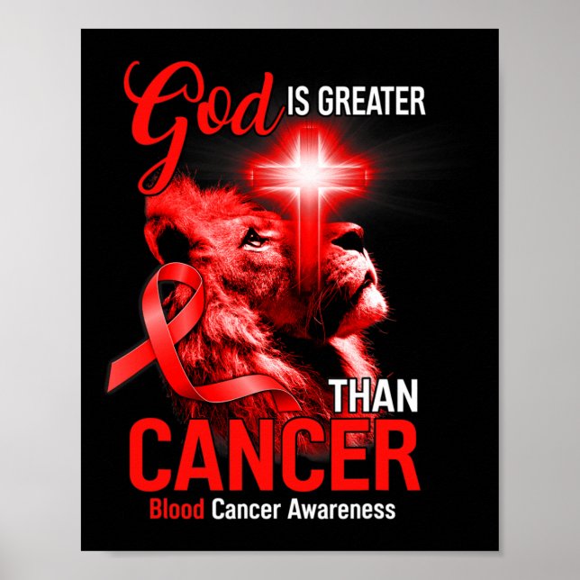 Poster Christian Lion Cross God É Maior Que Cancer Re (Frente)