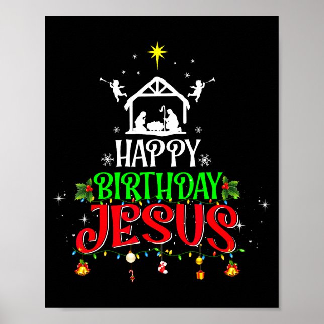 Poster Christian Tree Christmas Happy Birthday Jesus Wome (Frente)