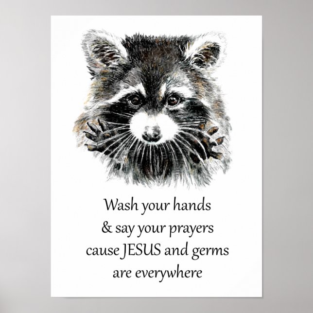 Poster Christian Washroom Lave suas mãos Raccoon Animal (Frente)