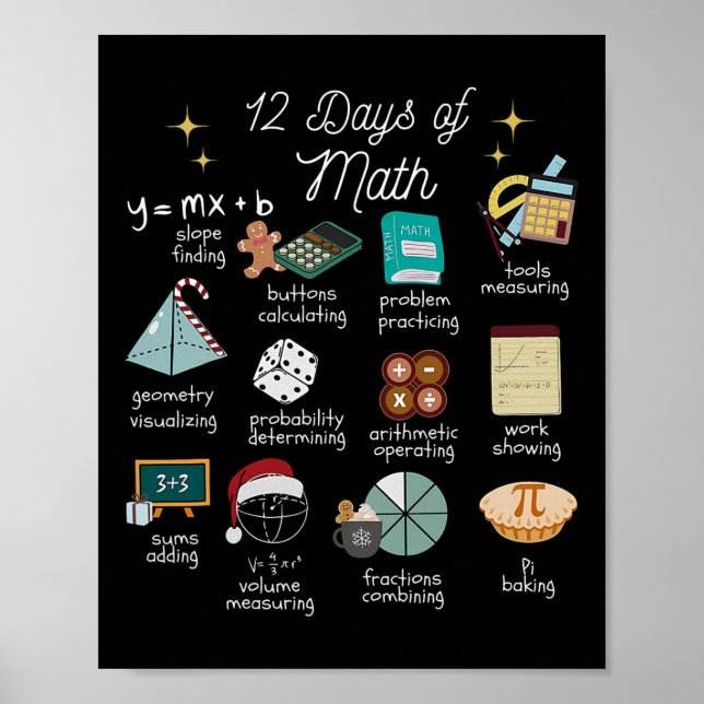 Poster Christmas 12 Days Of Math Math Teacher Xmas Stem S (Frente)
