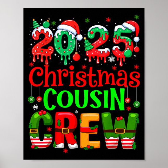 Poster Christmas 2025 Cousin Crew Santa Hat Men Women Kid (Frente)