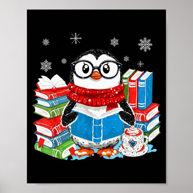 Poster Christmas A Penguin Reading Book Snowflake Cocoa H (Frente)