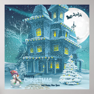 Poster Christmas and New Year greeting card with the imag