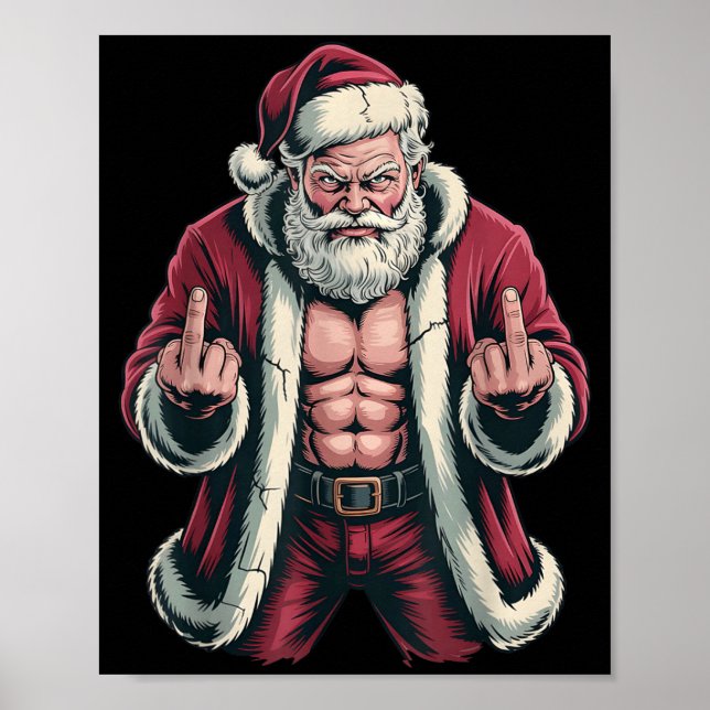 Poster Christmas Angry Santa Middle Finger Sarcastic Xmas (Frente)