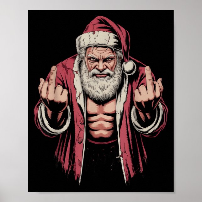 Poster Christmas Angry Santa Middle Finger Sarcastic Xmas (Frente)