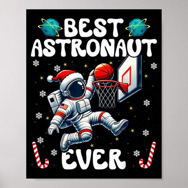 Poster Christmas Astronaut Ever Santa Hat Snowflakes Cand (Frente)