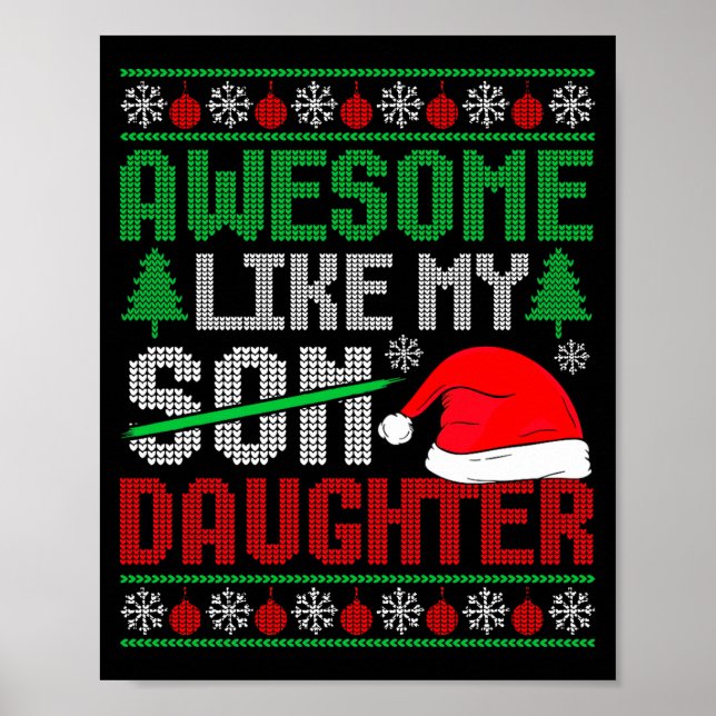 Poster Christmas Awesome Like My Daughter Santa Hat Ugly  (Frente)