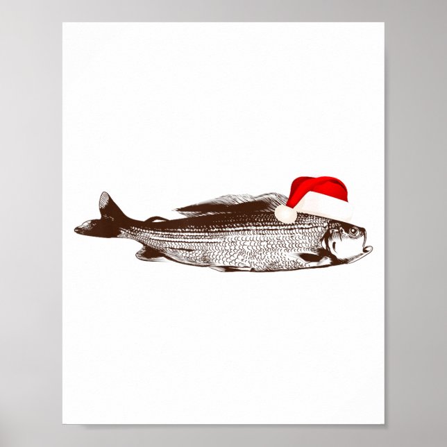 Poster Christmas B Fishing Wearing Santa Hat  (Frente)
