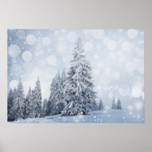 Poster Christmas Background With Snowy Fir Trees