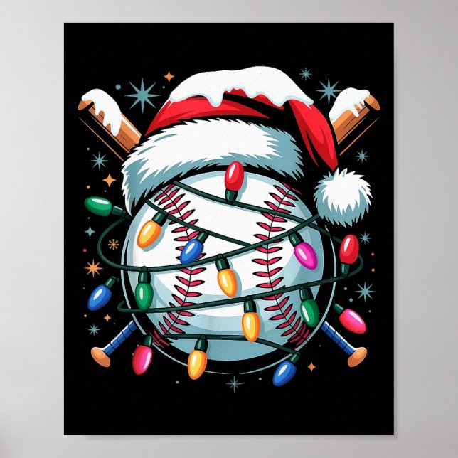 Poster Christmas Baseball Boy Youth Kid Men Santa Hat Xma (Frente)