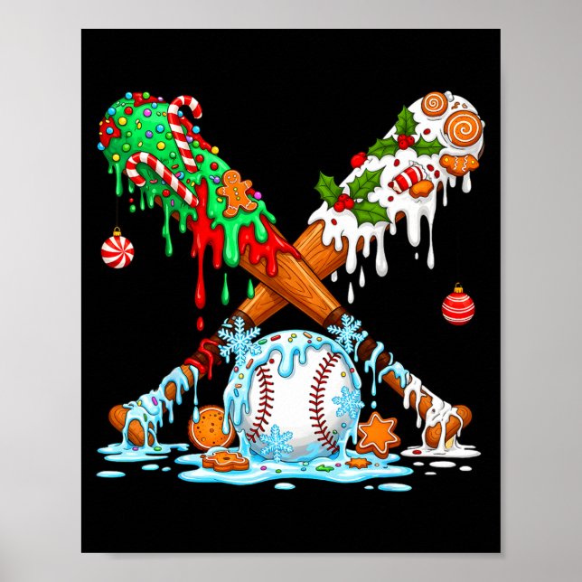 Poster Christmas Baseball Ice Cream Drip Candy Game Day B (Frente)