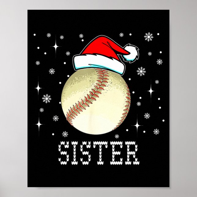 Poster Christmas Baseball Sister Xmas Santa Hat Kids Boys (Frente)
