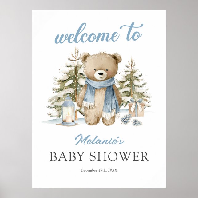 Poster Christmas Bear Baby Shower Welcome (Frente)