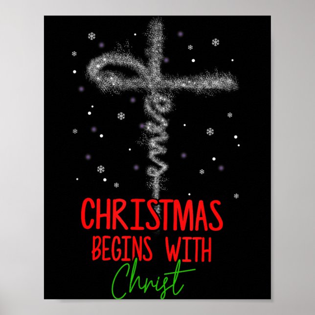 Poster Christmas Begins With Christ Cross Christian Relig (Frente)