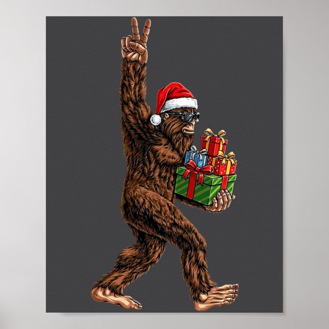 Poster Christmas Bigfoot Santa Hat Funny Sasquatch Big Fo (Frente)
