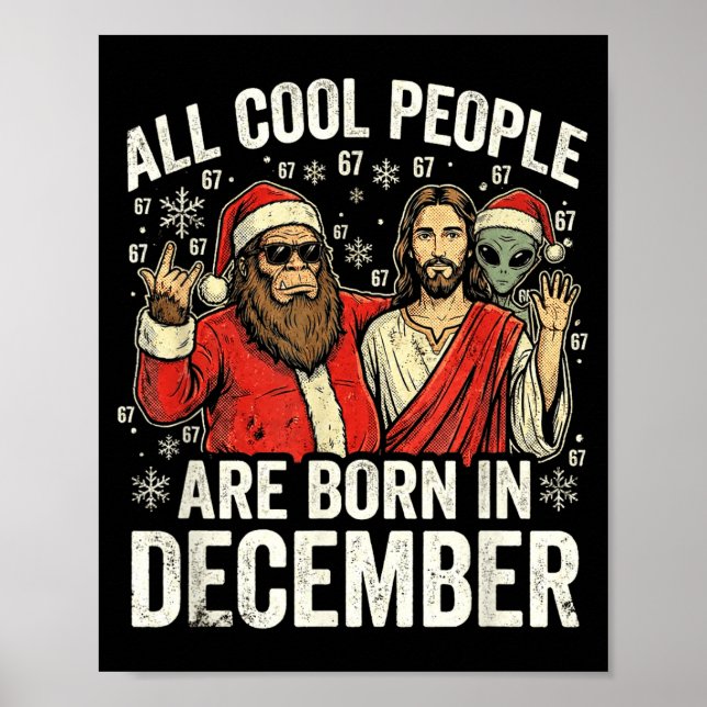 Poster Christmas Birthday Humor Funny Jesus Born In Decem (Frente)