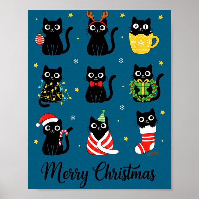 Poster Christmas Black Cats Merry Christmas Cute Holiday  (Frente)