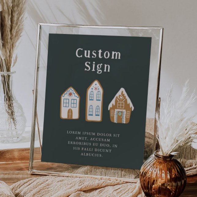 Poster Christmas Blue Gingerbread House Custom Sign (Criador carregado)