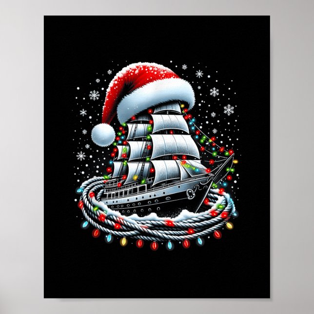 Poster Christmas Boating Sailing Cruise Boat Surrounded B (Frente)