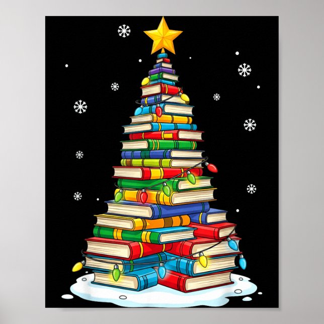Poster Christmas Book Tree Funny Librarians Books Lover  (Frente)