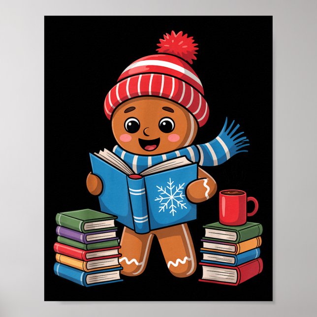 Poster Christmas Bookworm Gingerbread Reading Books Funny (Frente)