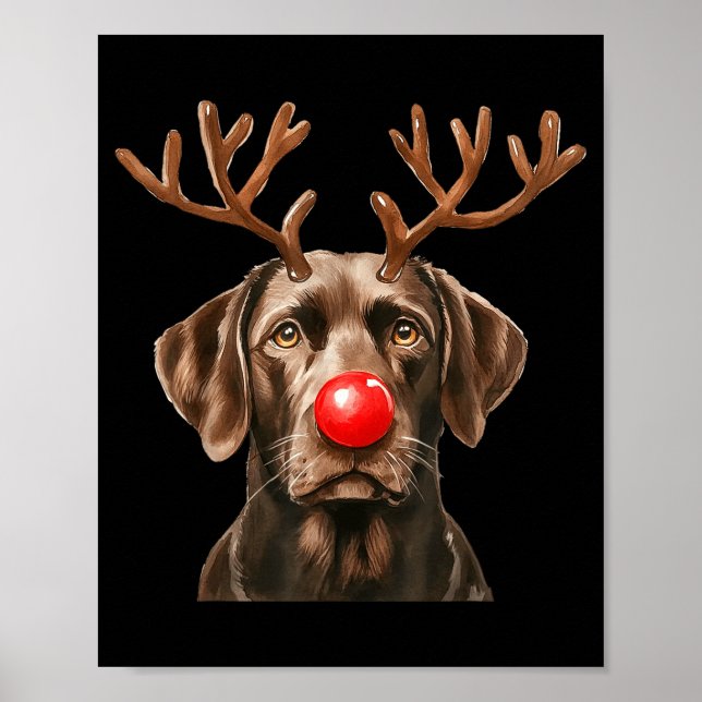 Poster Christmas Brown Labrador Retriever Reindeer Dog Lo (Frente)