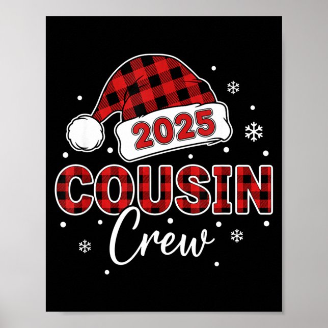 Poster Christmas Buffalo Plaid 2025 Cousin Crew Santa Hat (Frente)