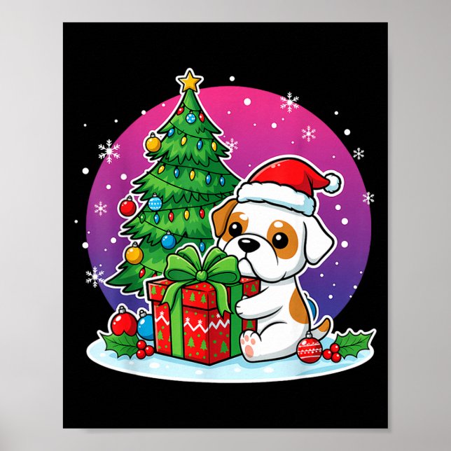 Poster Christmas Bulldog Santa Hat Xmas Bulldog Lover Men (Frente)