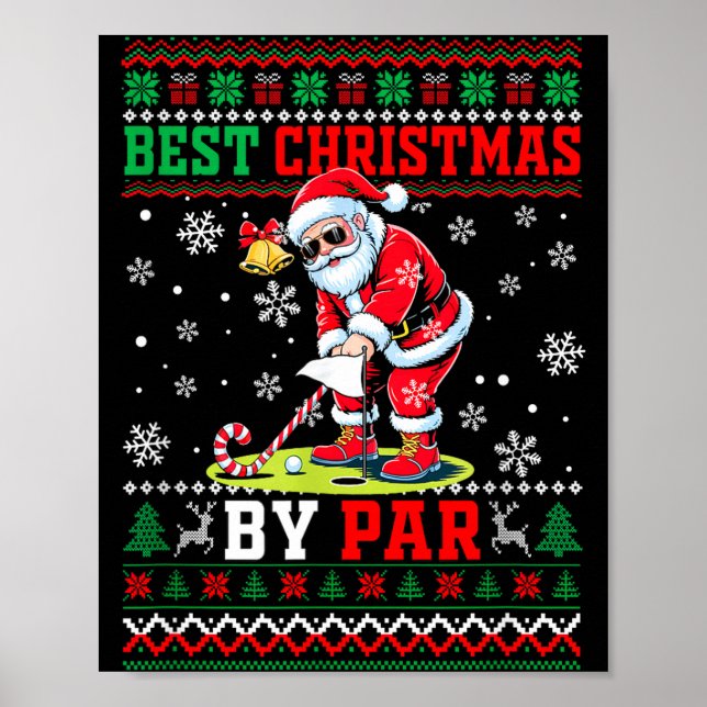 Poster Christmas By Par Santa Sweater Playing Golf Golfer (Frente)