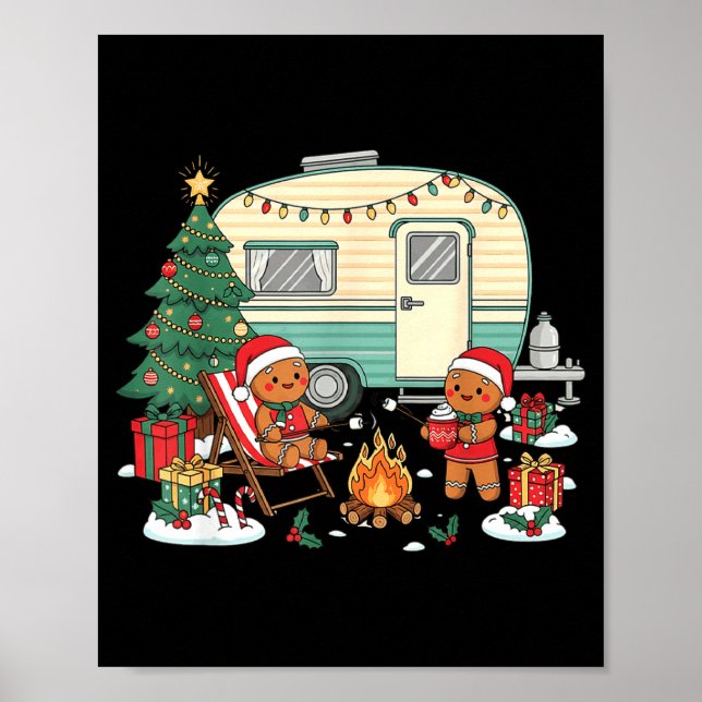 Poster Christmas Camng Gingerbread Campfire Tree Santa Ha (Frente)
