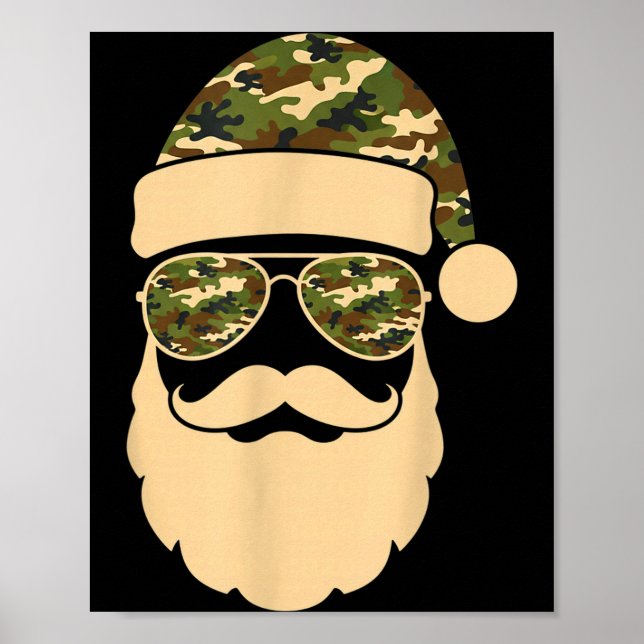 Poster Christmas Camo Santa Sungles Hat Beard Cool Milita (Frente)