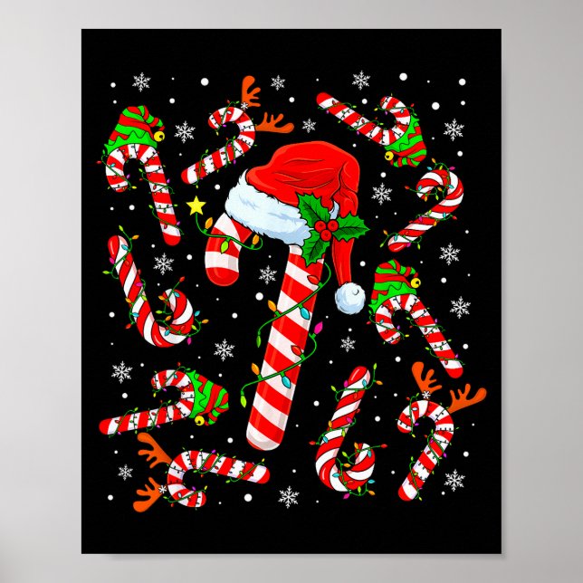 Poster Christmas Candy Cane Santa Hat Reindeer Funny Xmas (Frente)