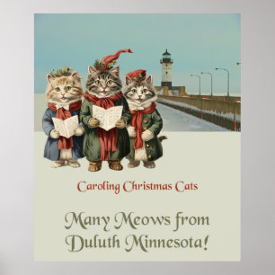 Poster Christmas Caroling Cats Duluth Minnesota