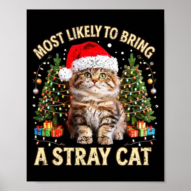 Poster Christmas Cat With Santa Hat Holiday Funny Xmas Pa (Frente)