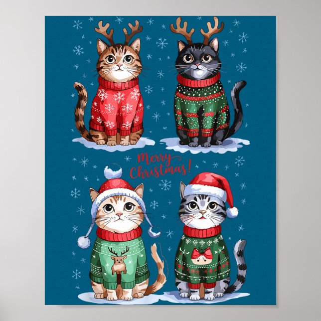 Poster Christmas Cats _ Merry Christmas Cats Graphic  (Frente)
