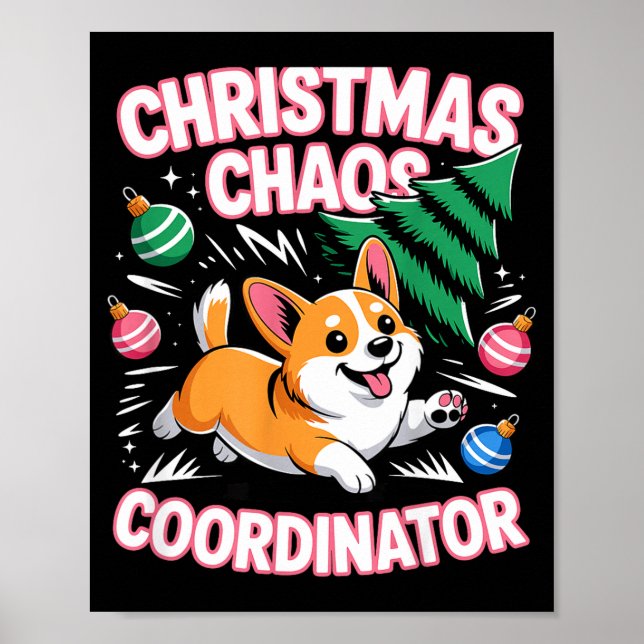 Poster Christmas Chaos Coordinator Xmas Puppy Funny Welsh (Frente)