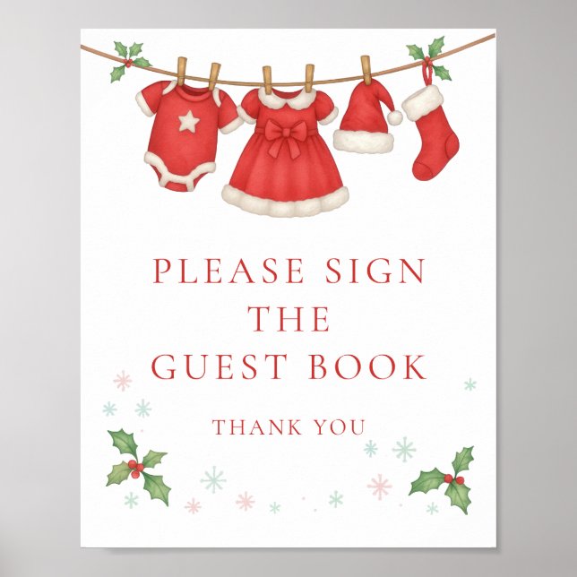 Poster Christmas Clothesline Sign Guest Book Baby Shower (Frente)
