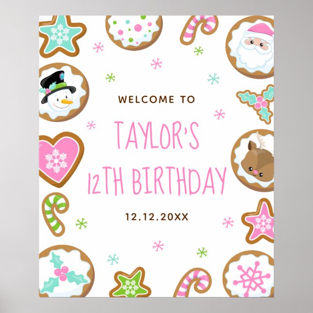 Poster Christmas Cookies Birthday Pink Green Welcome Sign (Frente)