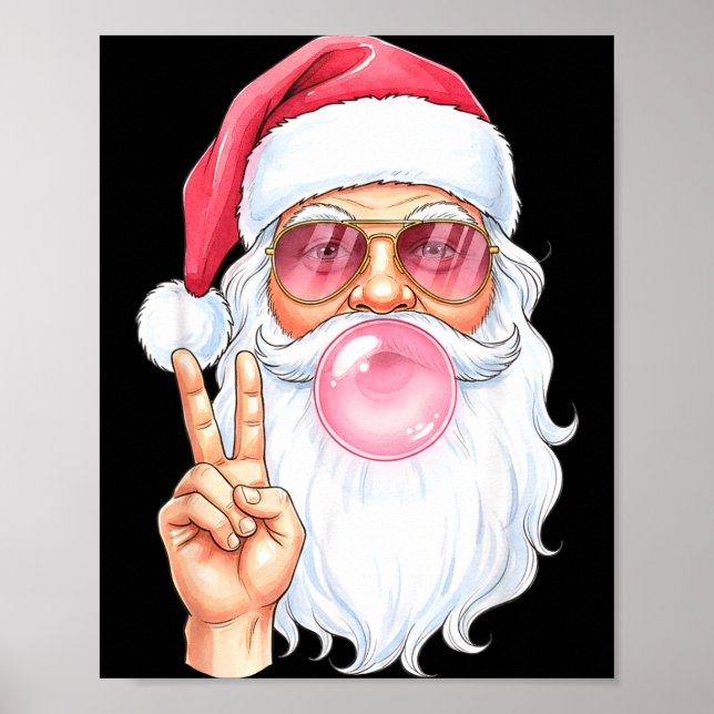 Poster Christmas Cool Santa Bubble Gum Peace Sign Retro S (Frente)