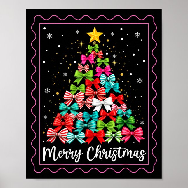 Poster Christmas Coquette Bow Tree Xmas Holiday Girly Out (Frente)