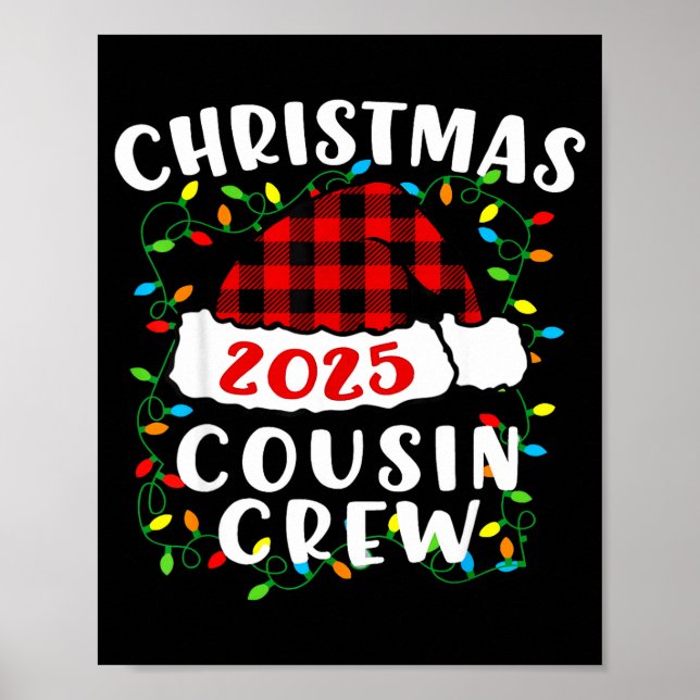 Poster Christmas Cousin Crew 2025 Plaid Santa Hat Xmas Li (Frente)